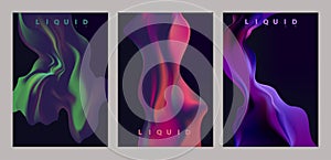 Set of color fluid shape on dark background. Abstract liquid gradient forms.