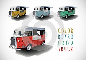 Set of color food trucks, isolated