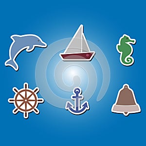Set of color icons with marine recreation symbols