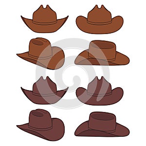 Set of color illustrations with cowboy hat. Isolated vector objects.