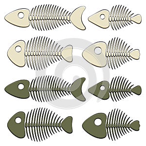 Set of color illustrations with fish skeletons. Isolated vector objects.