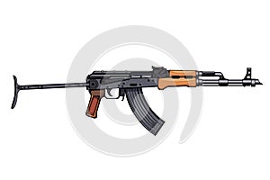 Kalashnikov rifle. Firearms. Colorful image Set of Kalashnikov assault rifle AK-47, AKM, AKC, AKMC, AK-74. Firearms in combat. photo