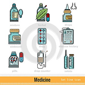 Set of Color Kinds of Medicine Outline Web Icons