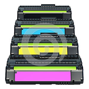 Set of color laser toner cartridges, 3D rendering