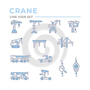 Set color line icons of crane, lifts, winches