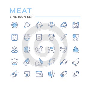 Set color line icons of meat