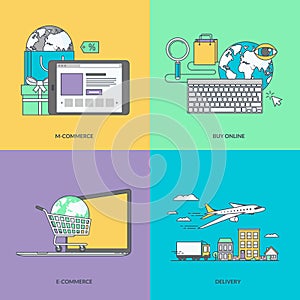 Set of color line icons on the theme of e-commerce