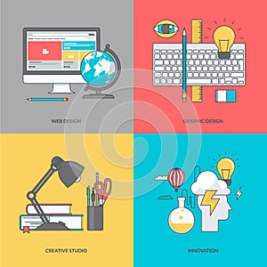 Set of color line icons on the theme of graphic and web design