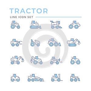 Set color line icons of tractors