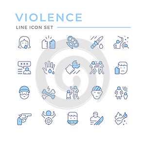 Set color line icons of violence