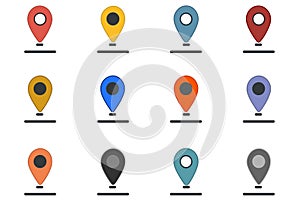 Set of color location icons, location marker on the map. Element for application website user interface design.