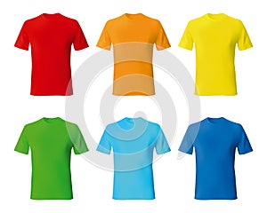 Set color male tshirt template realistic mockup