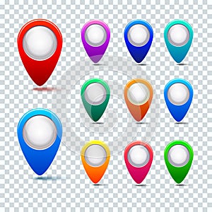 Set of color map markers on transparent checkered background.