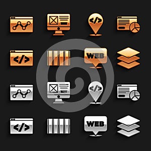 Set Color palette guide, Website statistic, Layers, and graphic design, Front end development, and UI UX icon. Vector