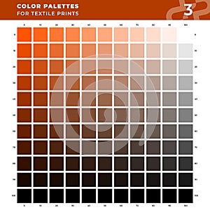 Set 03 Color Palettes for Textile Prints. Tints and Shades Chart, Colors Guide Swatches.