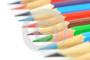Set of color pencils. Macro.