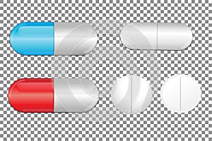 Set of color pills. Medicine painkiller pills. Vector