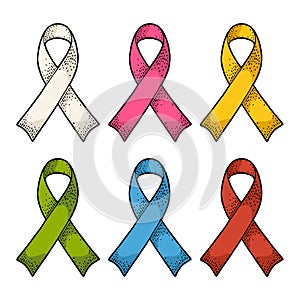 Set color ribbons aids awareness isolated on white background.