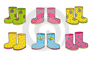 Set of color rubber boots