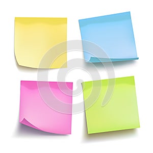Set of color sheets of note papers. Four sticky notes. Vector
