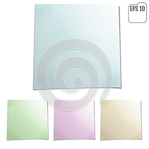 Set of color sheets of note papers. Four sticky notes. Vector il