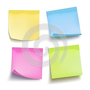 Set of color sheets of note papers. Four sticky notes. Vector photo