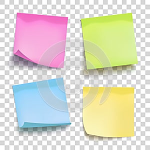 Set of color sheets of note papers. Four sticky notes. Vector photo