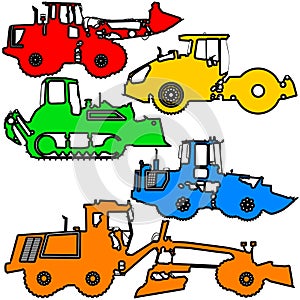 Set color silhouettes road construction equipment. Vector illustration