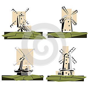 Set of color simple windmills badges. photo