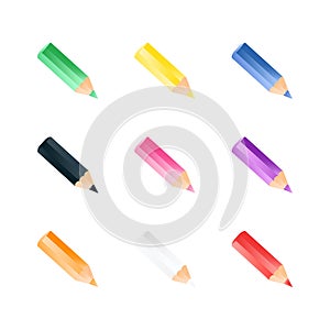 Set of color small pencils. Realistic style. Colorful bright icons