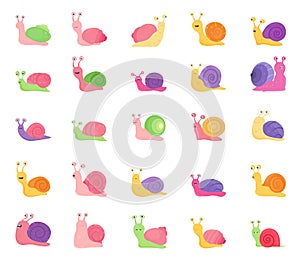 Set of Color Snail Icons isolated on white background