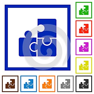 Set of color square framed puzzle icons