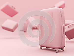 Set of color suitcases mono colored concept copyspace. 3d render