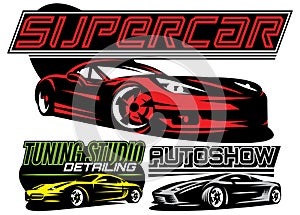 Set of color Supercar. Vector illustration. Editable template for business cards