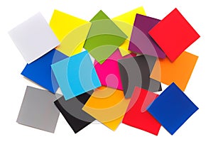 The set of color swatches printed on paper. Heap of the solid color labels