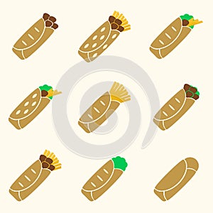 Set of color tortilla food icons set eps10