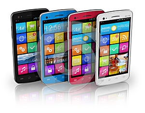 Set of color touchscreen smartphones