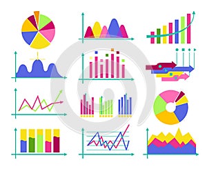 Set of color vector flat design business data market elements ba