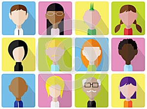 Set of color vector flat design faces.