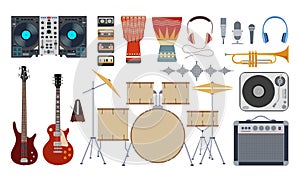 Set of color vector flat musical instruments. Vector music instruments icons