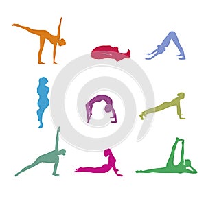 Set of color yoga silhouette.