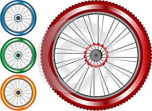 Set of colored bike wheel with tire spokes