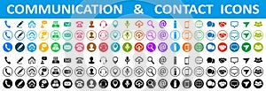 Set colored and black contact icons, communication signs - vector