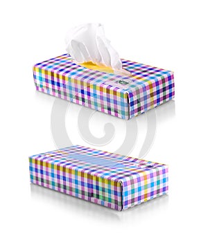 Set of colored box with paper napkins isolated on white background
