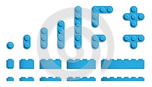 Set of colored building bricks in various lengths with rounded corners