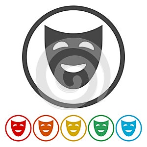 Set of colored buttons mask theater vector icons