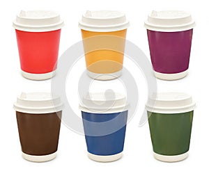 Set of colored Cardboard Coffee Cups isolated on white background