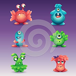 Set of colored cartoon monsters, different emotions