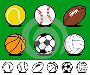 Set of colored cartoon sports ball icons