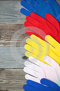 Set of colored construction gloves